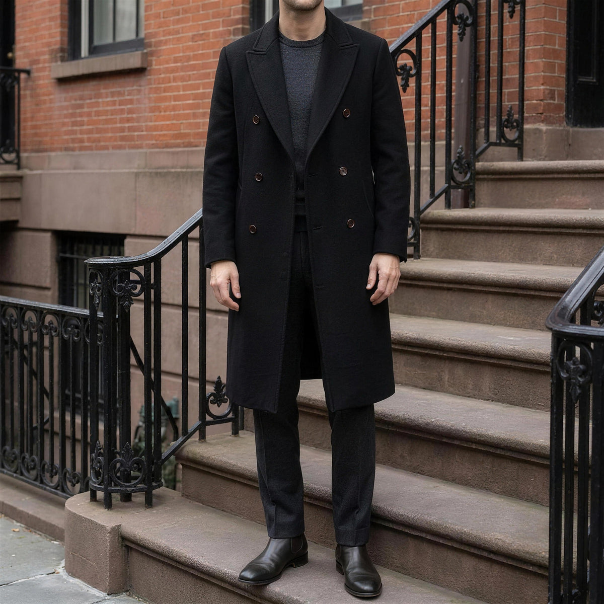 Rothley Wool Overcoat - Black, full outfit