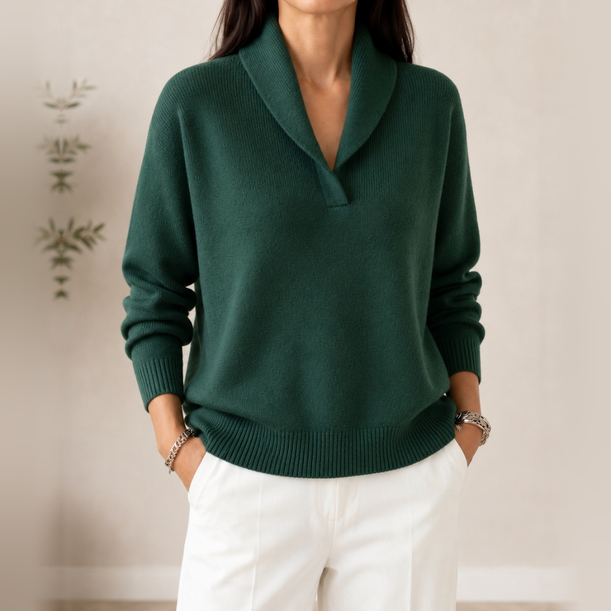 Noelle soft V-neck jumper in green