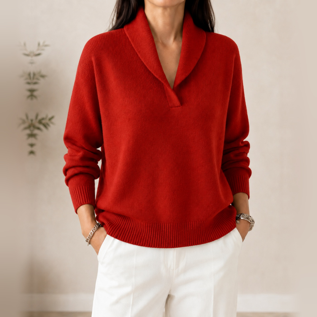 Noelle soft V-neck jumper in red