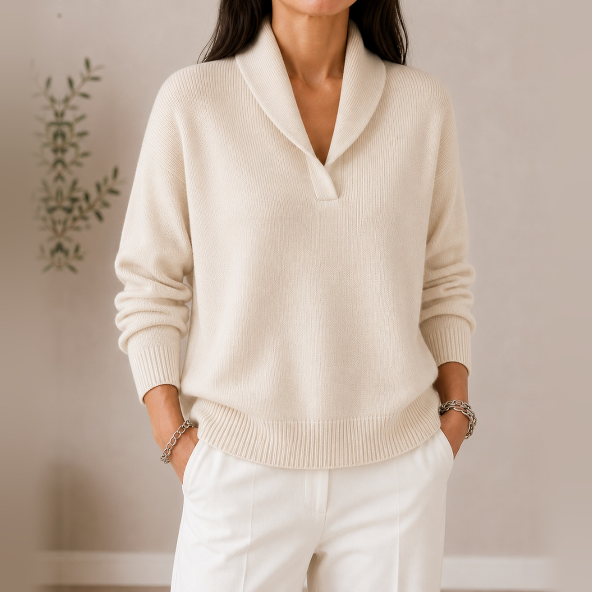 Noelle soft V-neck jumper in cream