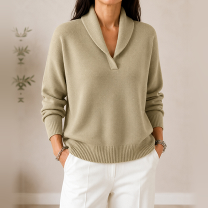 Noelle soft V-neck jumper in khaki