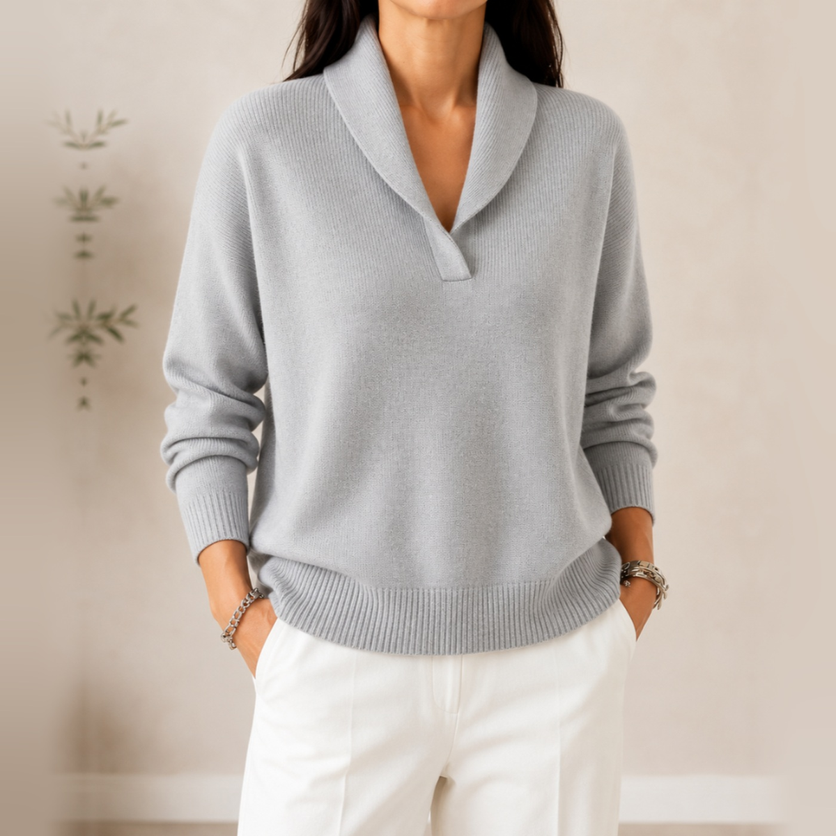 Noelle soft V-neck jumper in grey