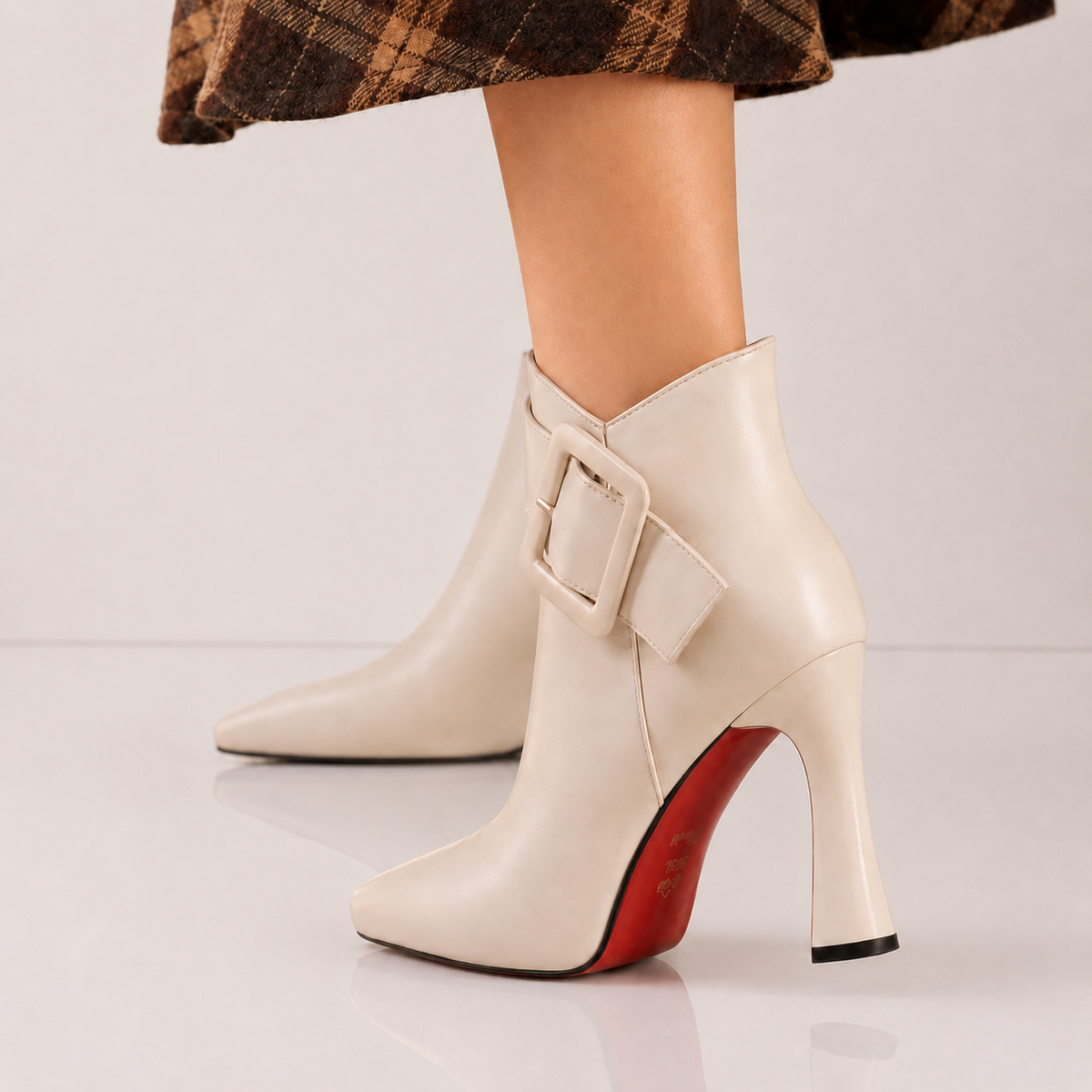 Valeria beige boots on model