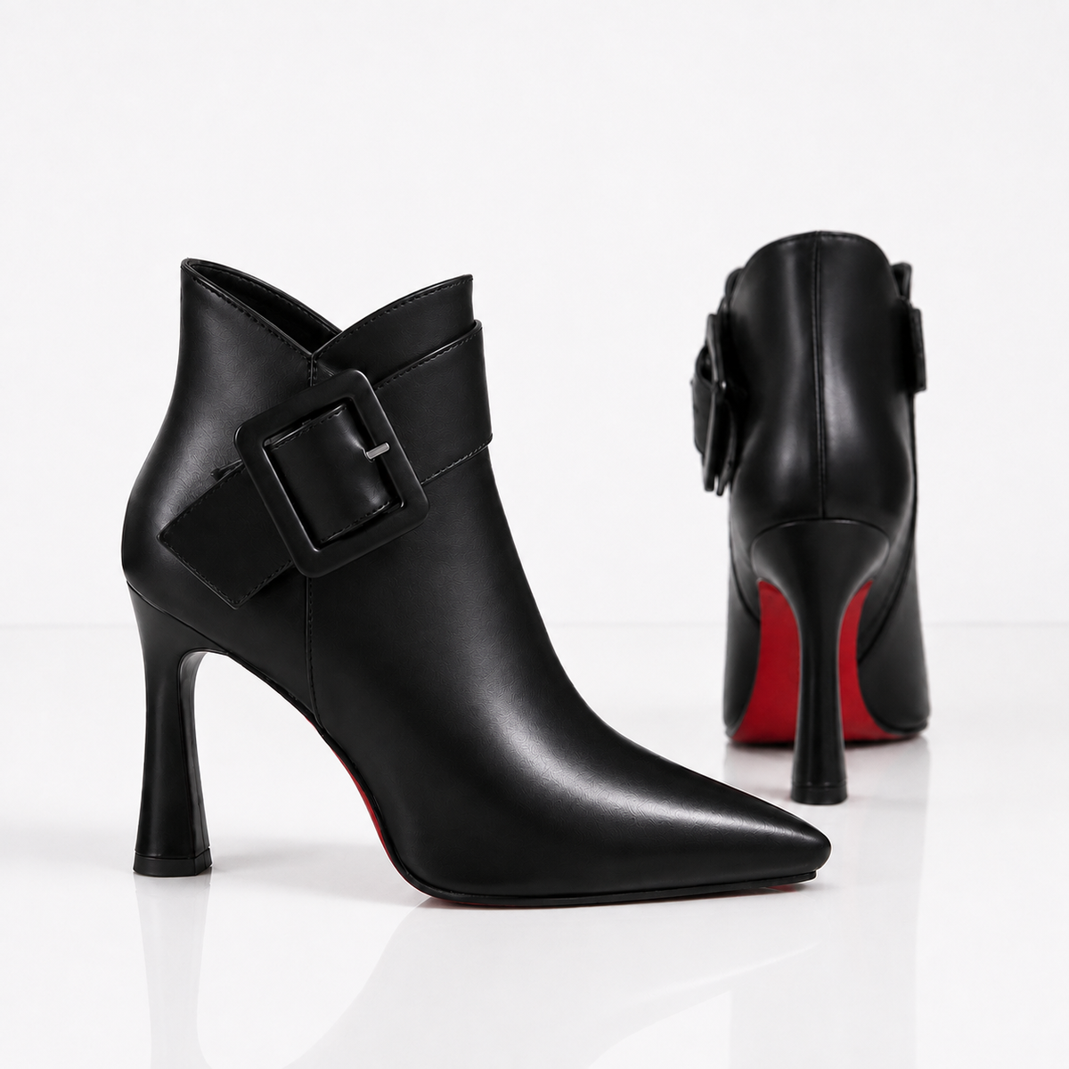 Valeria black buckle ankle boots