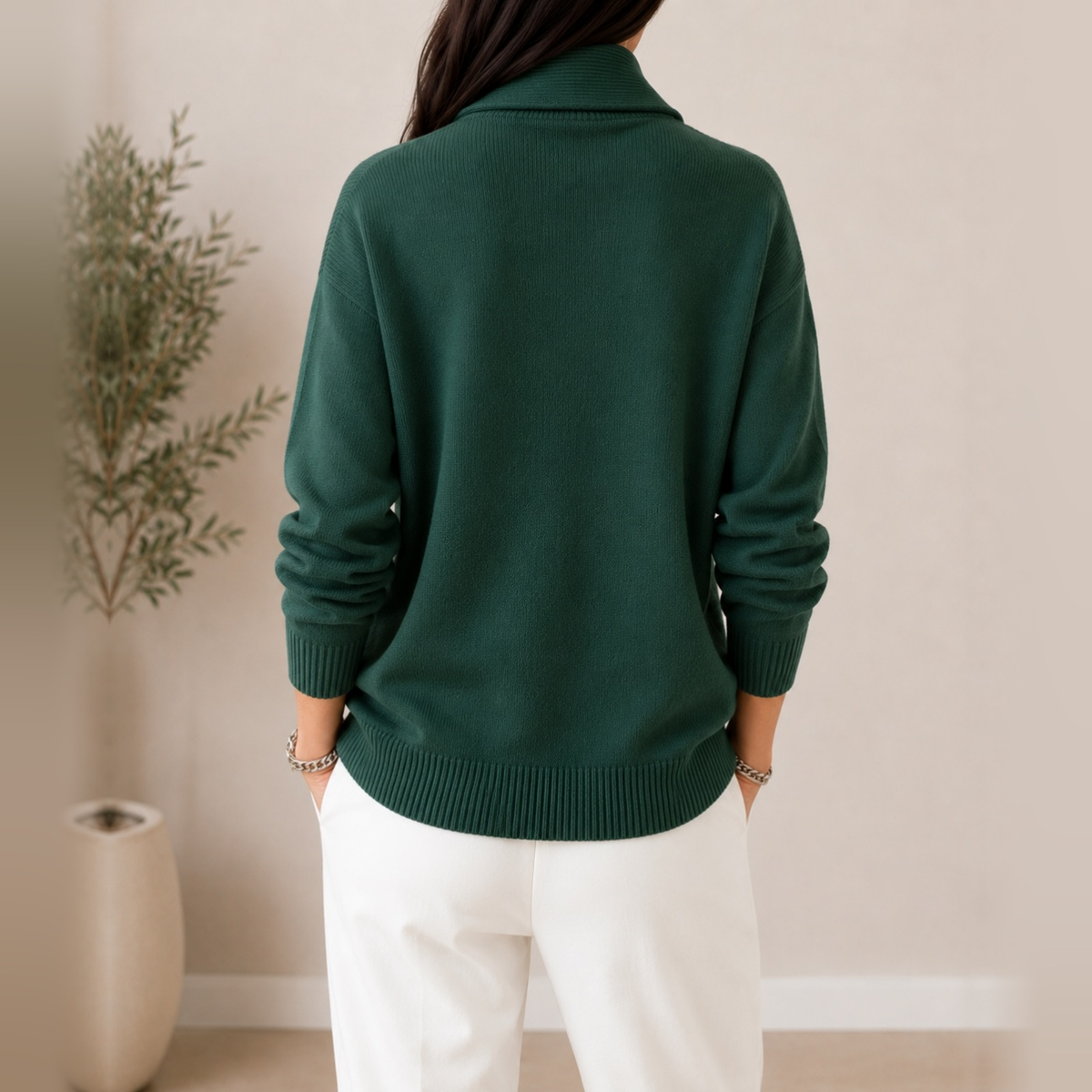 Noelle jumper in green, three-quarter view