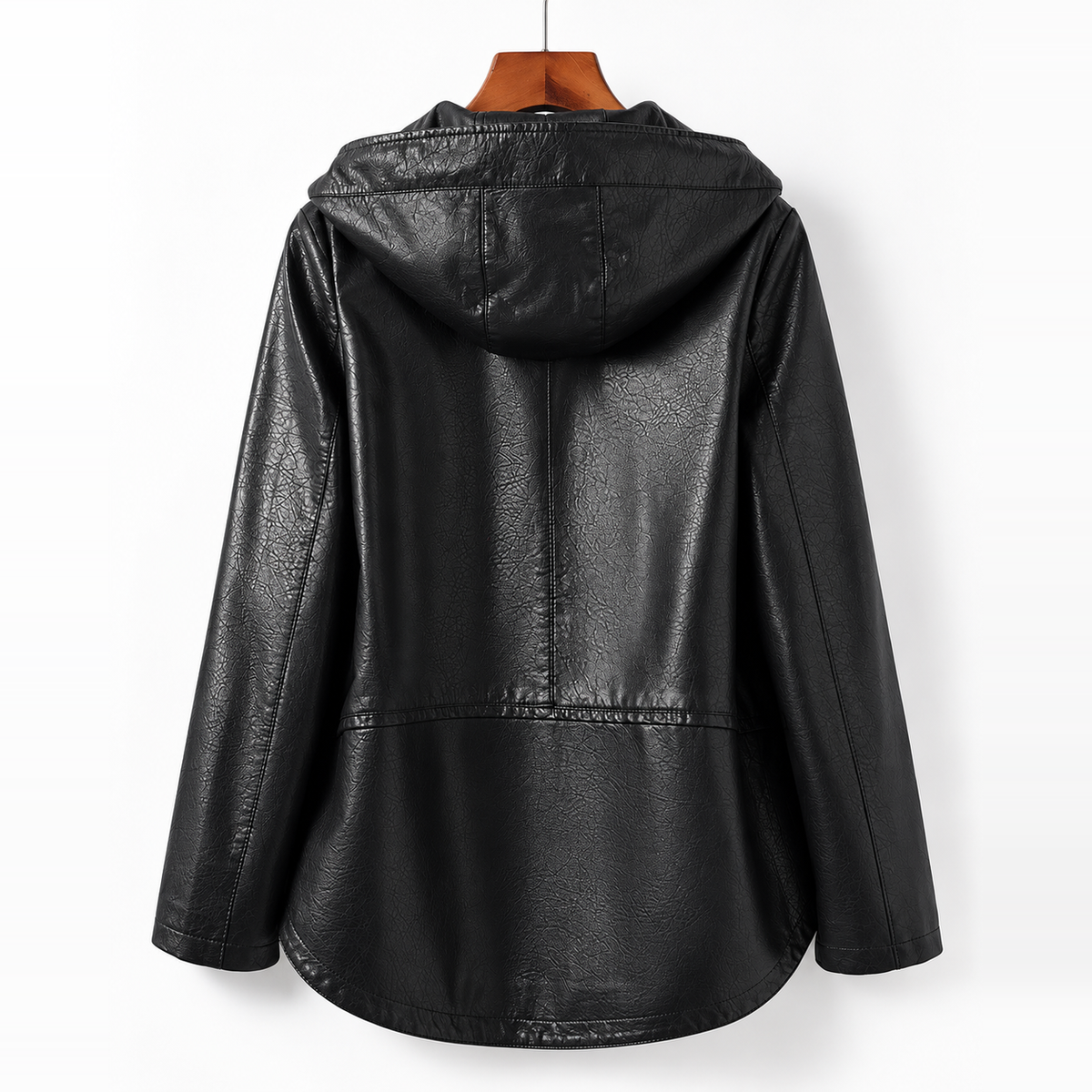 Raven Hooded Longline Leather Jacket