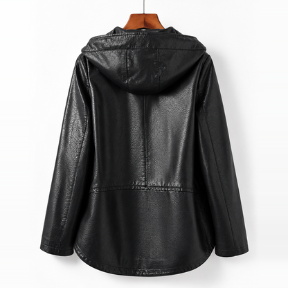 Raven Hooded Longline Leather Jacket