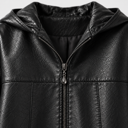 Raven Hooded Longline Leather Jacket