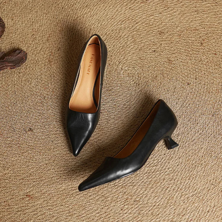 Mirella | Pointed Kitten Heel Court Shoes
