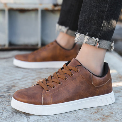 Harlan men's smart casual trainers in brown, worn
