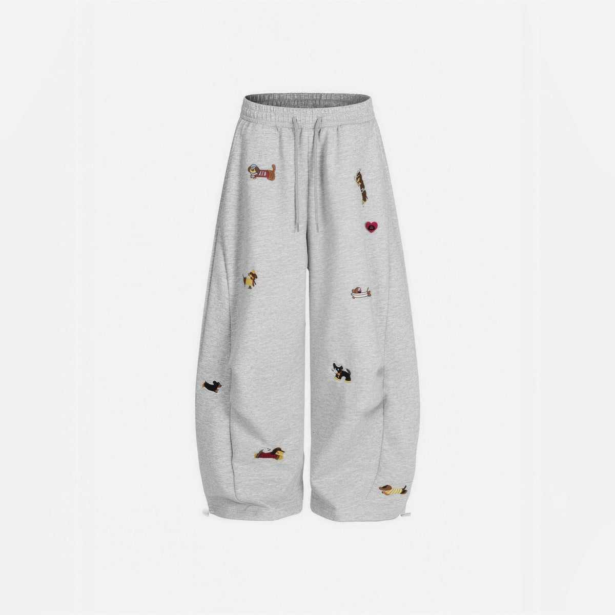 Amalia embroidered pup barrel sweatpants in grey, flat front