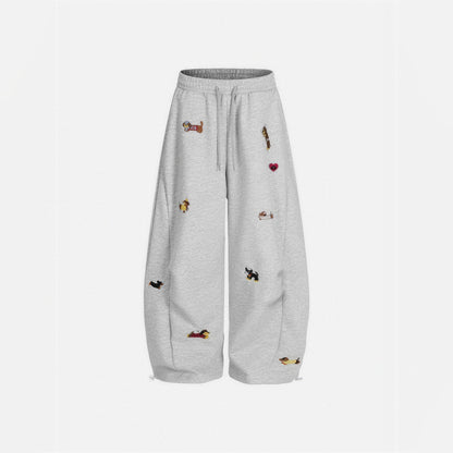 Amalia embroidered pup barrel sweatpants in grey, flat front
