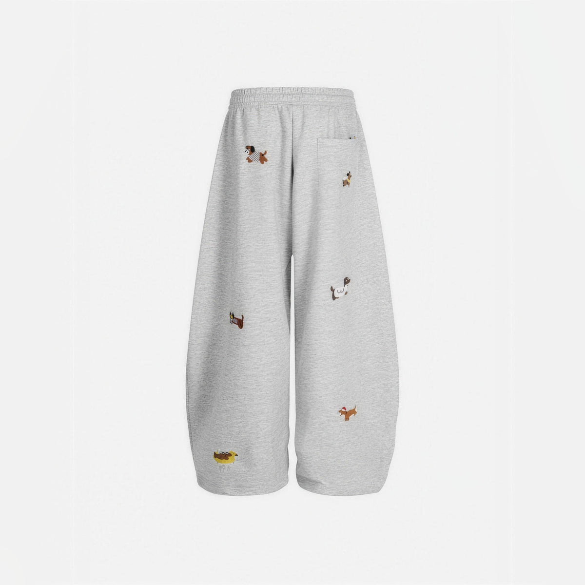 Amalia embroidered pup barrel sweatpants in grey, flat back
