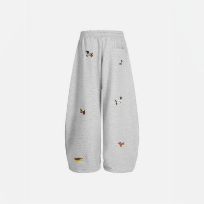 Amalia embroidered pup barrel sweatpants in grey, flat back