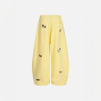 Amalia embroidered pup barrel sweatpants in yellow, flat back