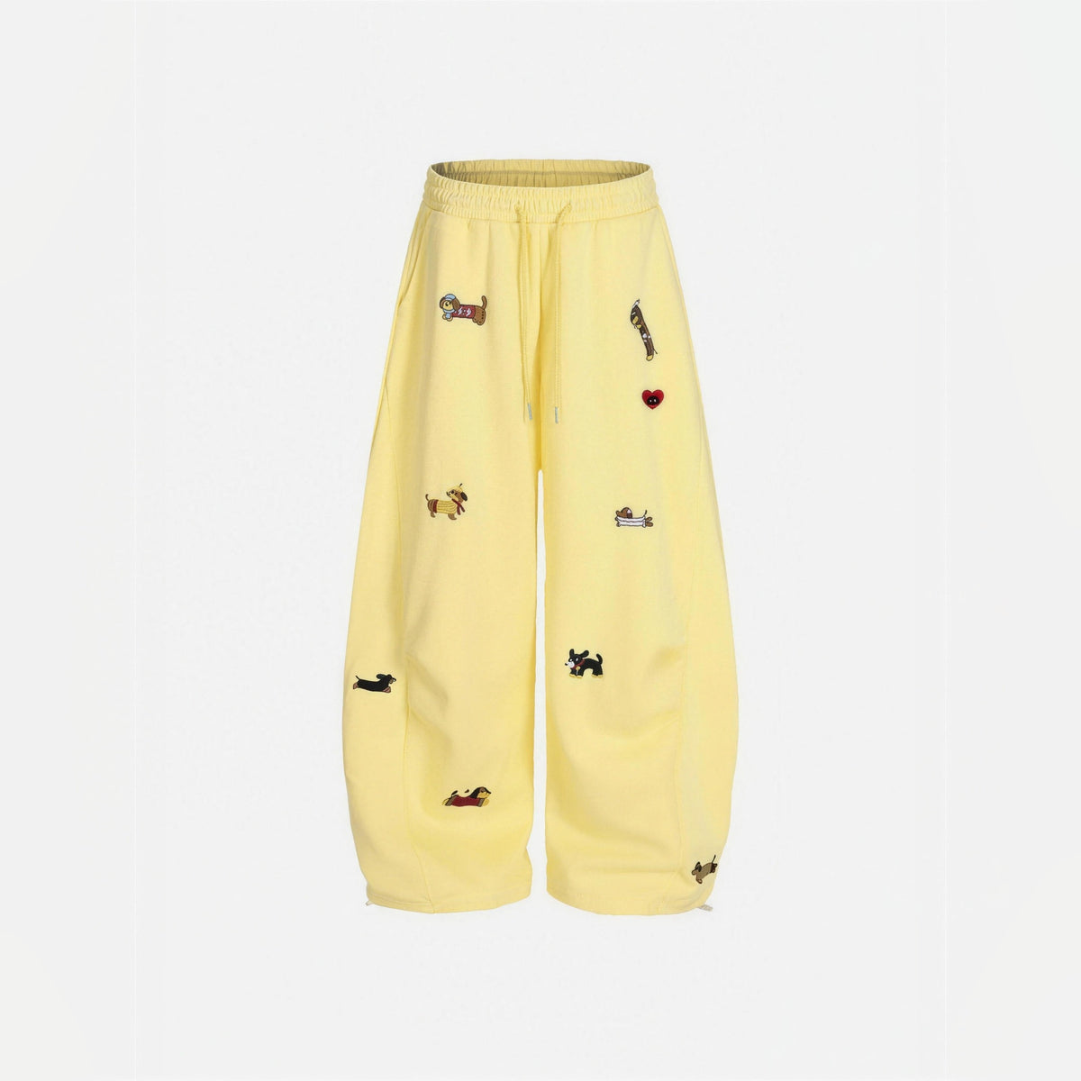 Amalia embroidered pup barrel sweatpants in yellow, flat front