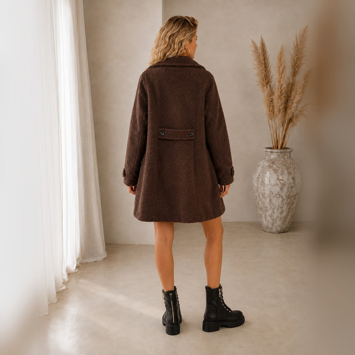Aurelia Cozy Jacket in Brown, back view