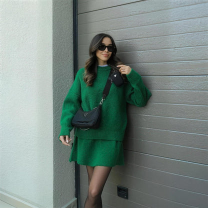 Beatrix green knit jumper and skirt set