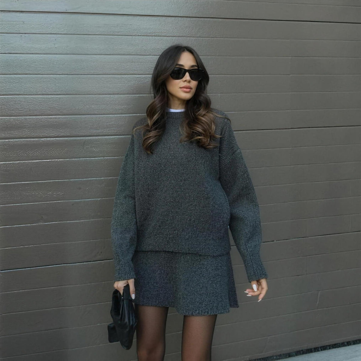 Beatrix grey knit jumper and skirt set