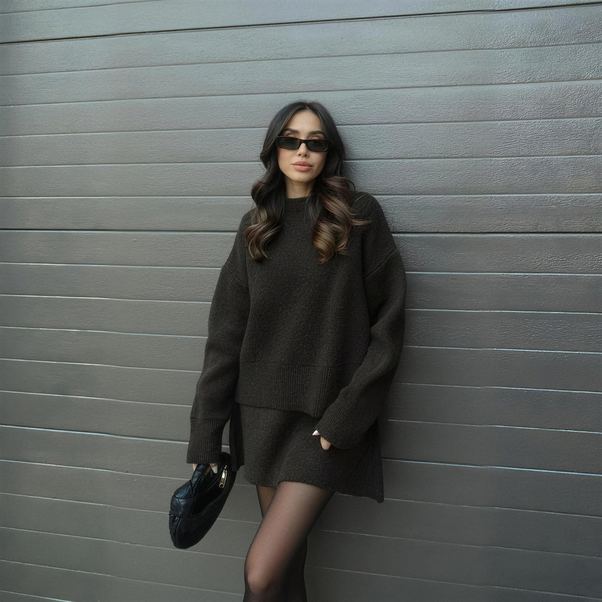 Beatrix cosy knit co-ord set in brown
