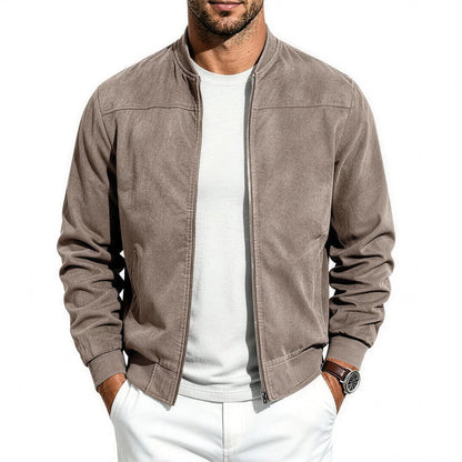 Bennett flight jacket in khaki, front view worn open