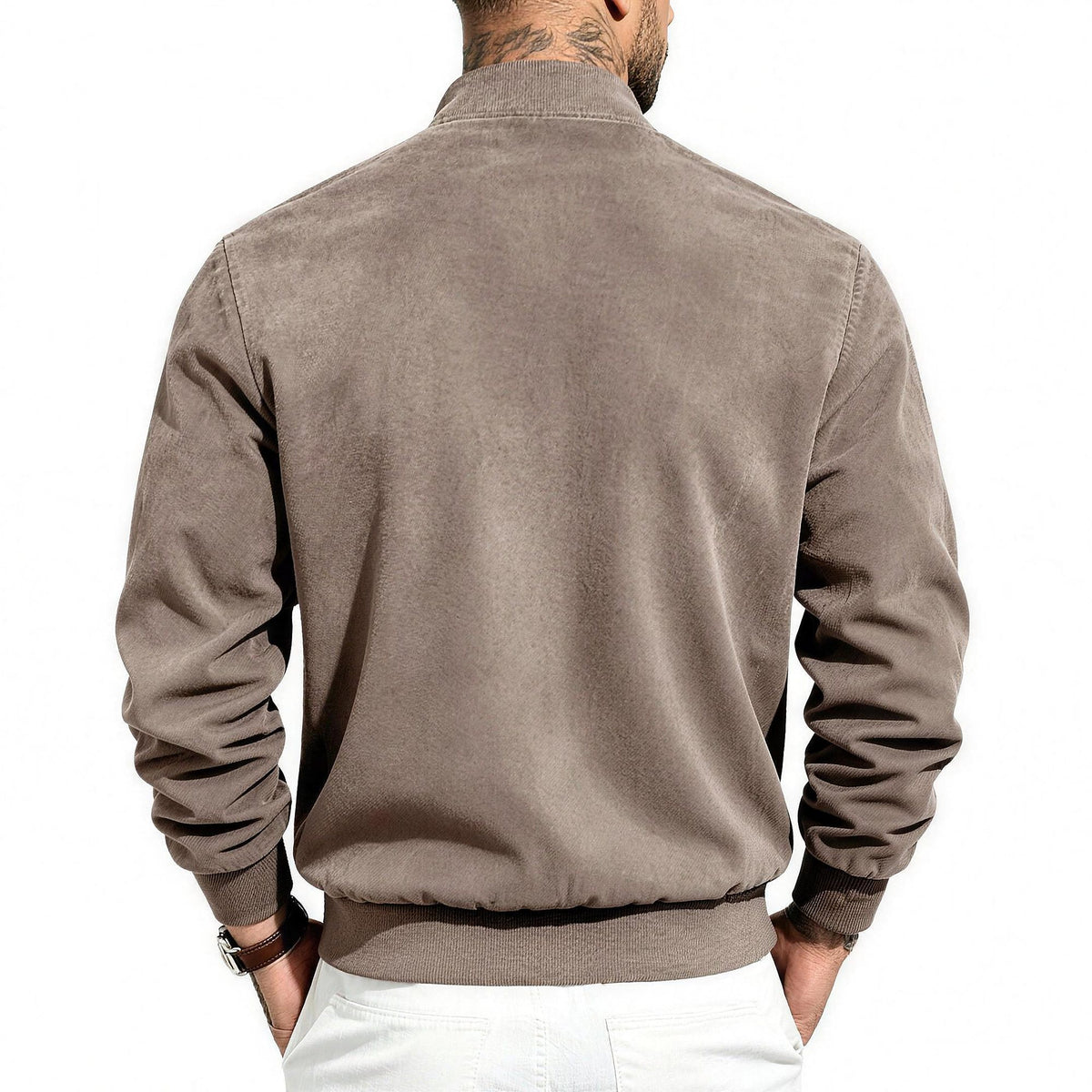 Bennett flight jacket in khaki, back view
