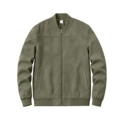 Bennett flight jacket in olive green, flat lay front