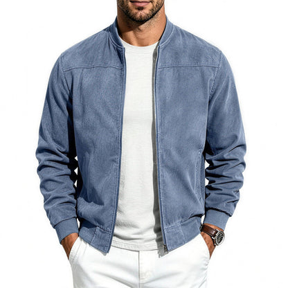 Bennett flight jacket in sky blue, front view