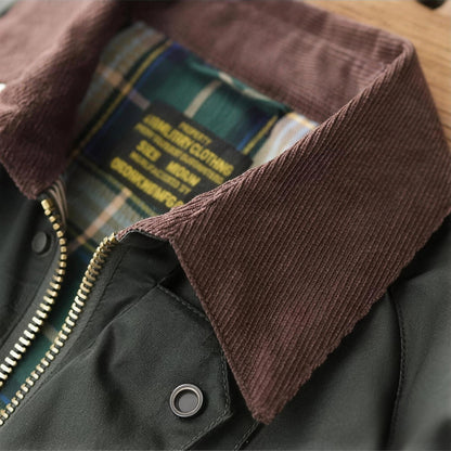 Braemar Waxed Field Jacket corduroy collar and tartan lining