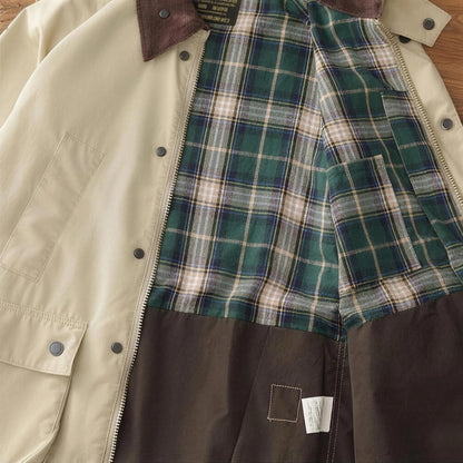 Braemar Waxed Field Jacket in Khaki, tartan lining
