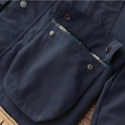 Braemar Waxed Field Jacket in Navy, pocket lining