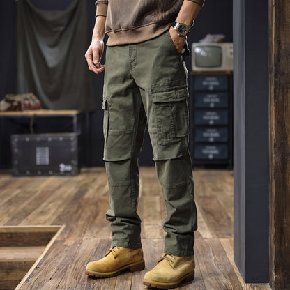 Camden straight cargo trousers in olive green, side view