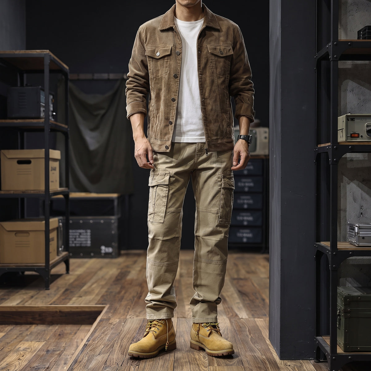 Camden straight cargo trousers in khaki, full length