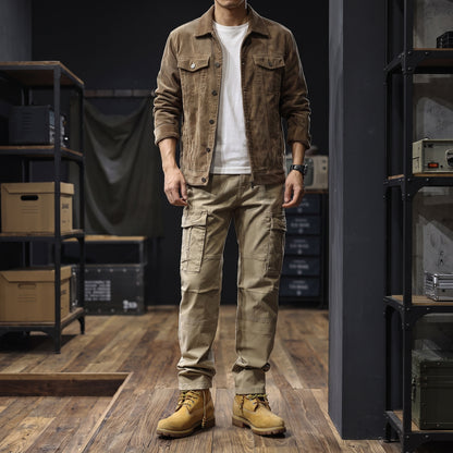 Camden straight cargo trousers in khaki, full length