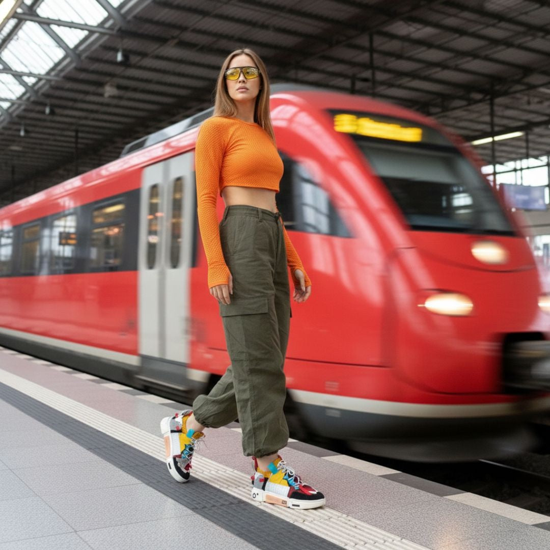 Cloud Walk Sneakers at the train station