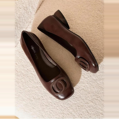 Colette square-toe leather flats in Brown, pair