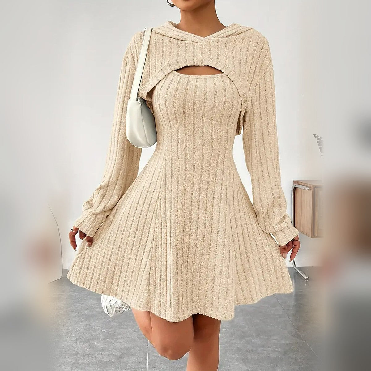 Delphine hooded bolero and mini dress set in Apricot