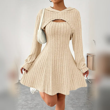 Delphine hooded bolero and mini dress set in Apricot