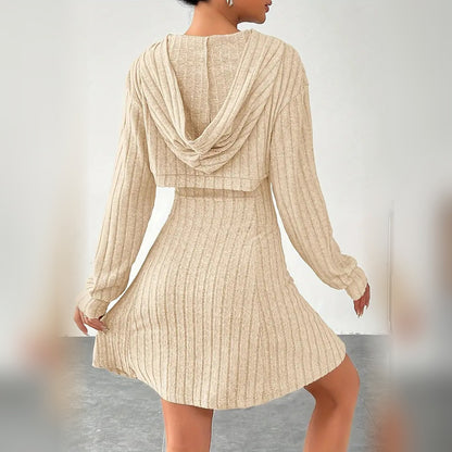 Delphine hooded bolero and mini dress set in Apricot, back view