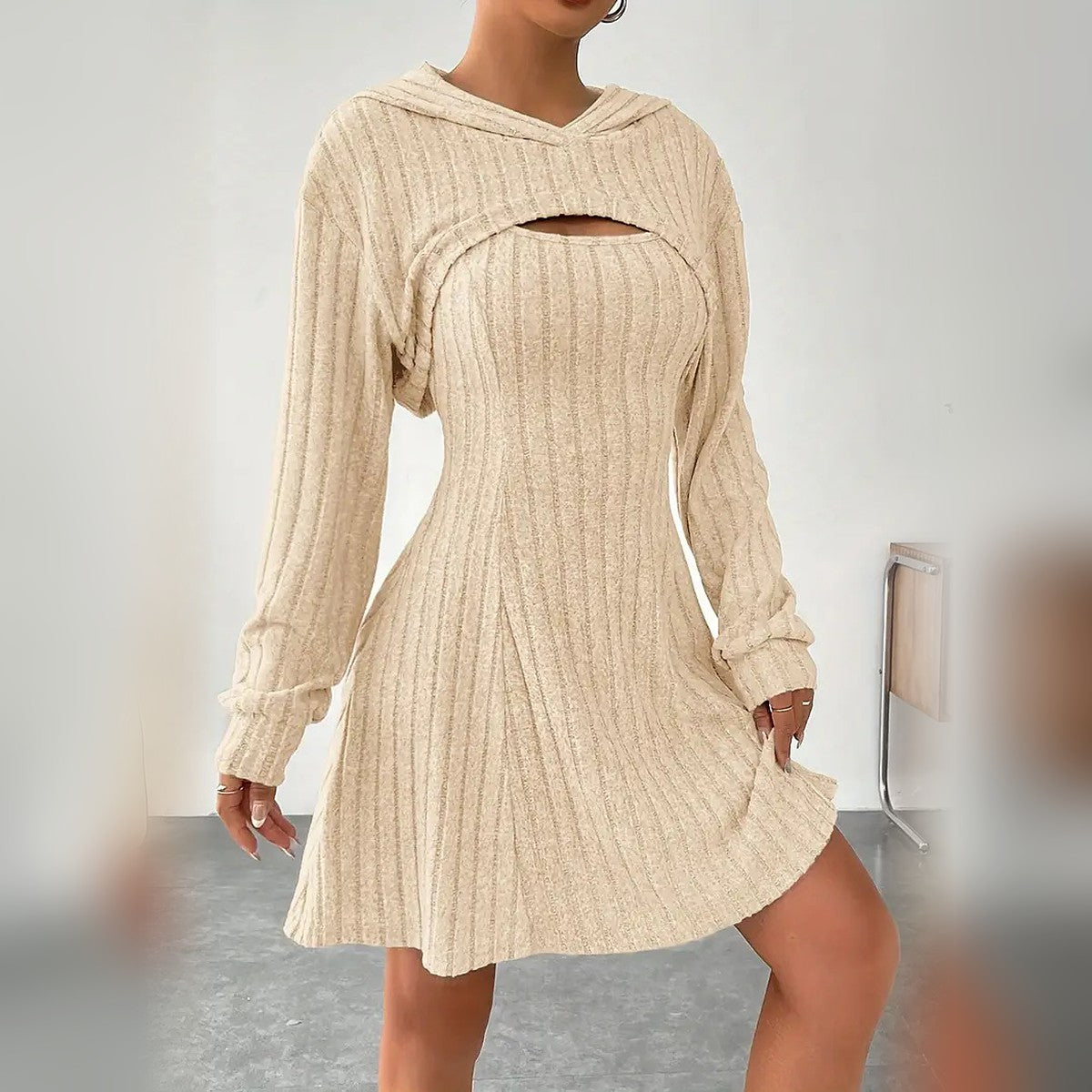 Delphine hooded bolero and mini dress set in Apricot