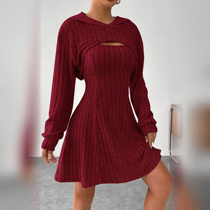 Delphine hooded bolero and mini dress set in Burgundy