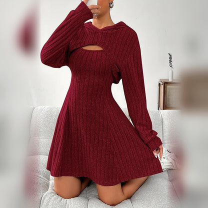 Delphine hooded bolero and mini dress set in Burgundy