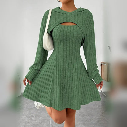 Delphine hooded bolero and mini dress set in Green