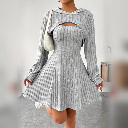 Delphine hooded bolero and mini dress set in Grey