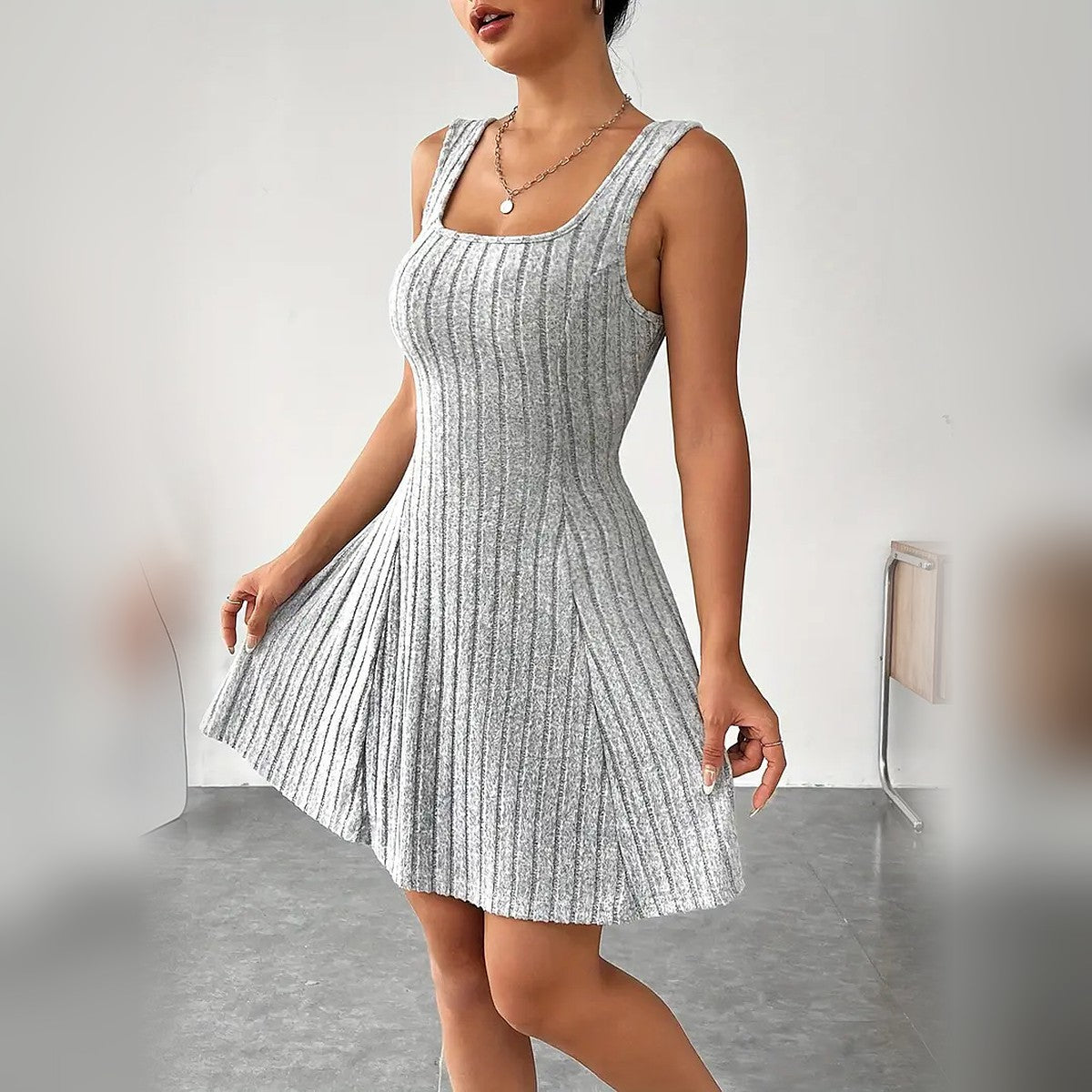 Delphine ribbed mini dress in Grey