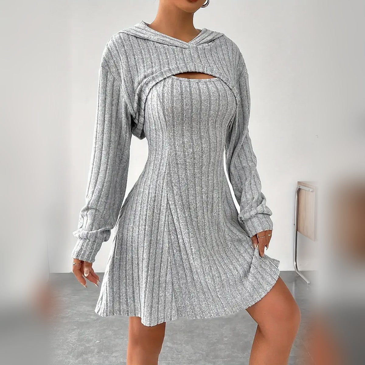 Delphine hooded bolero and mini dress set in Grey