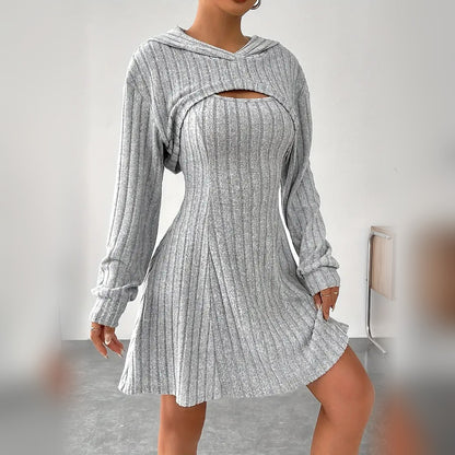 Delphine hooded bolero and mini dress set in Grey