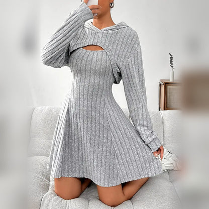 Delphine hooded bolero and mini dress set in Grey