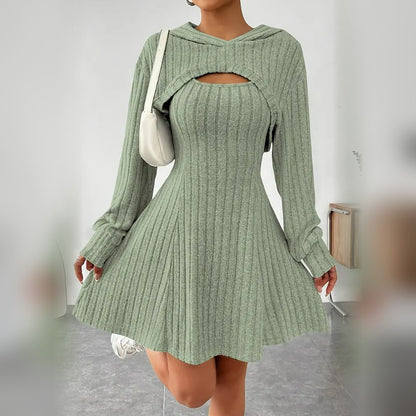 Delphine hooded bolero and mini dress set in Light Green