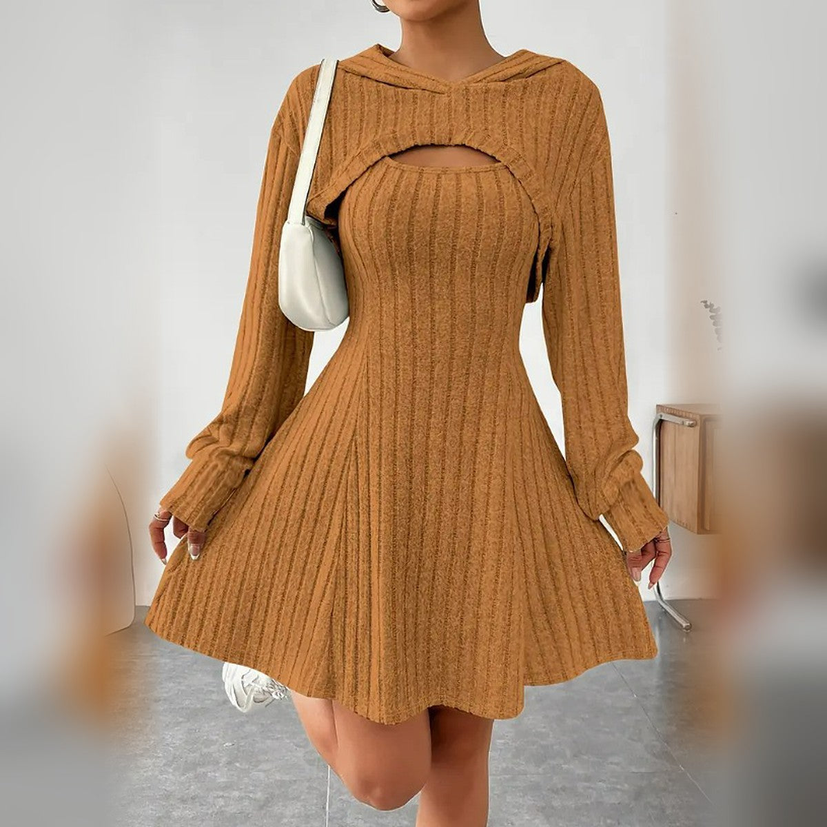 Delphine hooded bolero and mini dress set in Yellow